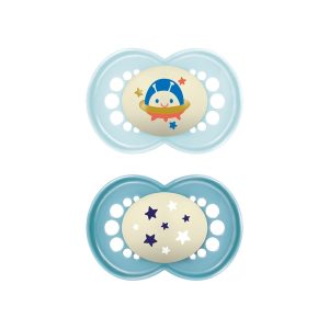Chupón Mam Baby Original Night 6-16m 2pz Celeste